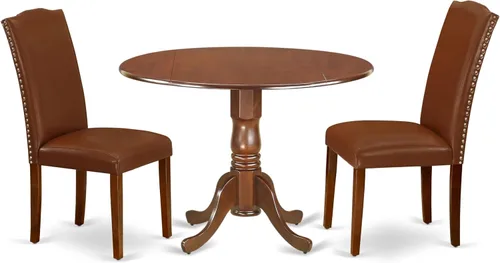 Miniatura 65 de East West Furniture DLEN3-BLK-69 - Juego de muebles de comedor de 3 piezas que contiene una mesa de comedor redonda con gotas y 2 sillas tapizadas