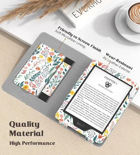 Miniatura 4 de MoKo Funda para Kindle de 6 pulgadas (11ª generación, versión 2024/2022) (10/8ª generación, 2019/2016), carcasa de poliuretano ultraligera con Flores