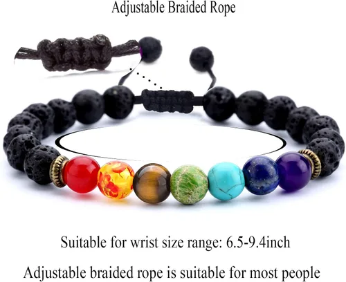 Miniatura 4 de Hamoery Brazalete para hombre y mujer de 516 de pulgada 8 mm piedra de lava 7 chakras para aromaterapia difusor de aceite esencial cuerda trenzada