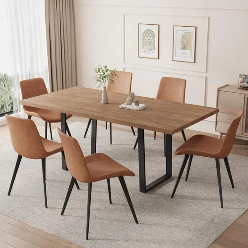 Miniatura 29 de ZckyCine Conjunto moderno de mesa de comedor de 5 piezas con mesa rectangular de madera y 4 sillas tapizadas en cuero, capacidad para 4 personas