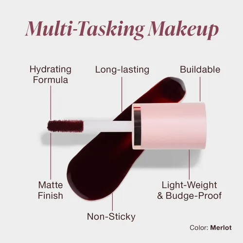 Miniatura 2 de Mineral Fusion Merlot 2 en 1 Lip & Cheek Stain Merlot, 0.10 onzas líquidas, rojo cereza profundo hidratante, de larga duración, color mate
