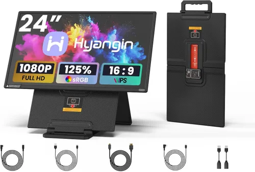 Hyangin Monitor portátil grande de 24 pulgadas para laptop, pantalla portátil de 1080P FHD 100Hz, 125% sRGB IPS con soporte ajustable para laptop,