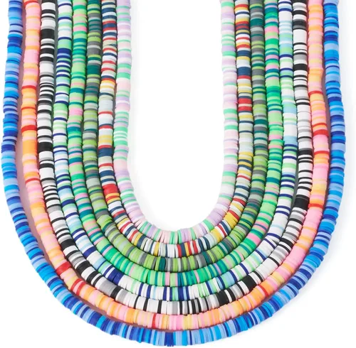 Miniatura 33 de FASHEWELRY 12 hebras de cuentas de arcilla polimérica de 0.236 pulgadas (0.236 in) hechas a mano de arcilla Heishi, cuentas espaciadoras de arcilla