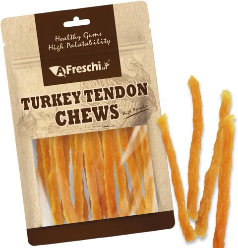 AFreschi Tendones de Pavo para Perros, de Origen Estadounidense, Golosinas Saludables para Perros, Masticables para Cachorros Sin Cuero Crudo,