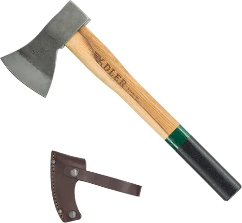 Miniatura 13 de Adler Rheinland - Hacha de camping con funda de cuero, forjado alemán, mango de nogal de 14 pulgadas, hacha compacta para senderismo, bushcraft