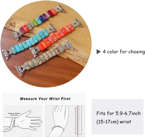 Miniatura 2 de Natural Stone Imperial Jasper Bracelet Beaded-Bands Compatibe with iWatch Series11 10 9 8 7 6 5 4 3 2 1, Handmade Elastic Stretch Beaded Strap For