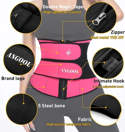 Miniatura 2 de ANGOOL - Entrenador de cintura de neopreno para mujer, cinturón recortador de talla grande, cinturón para sauna, corsé con cremallera Rosa