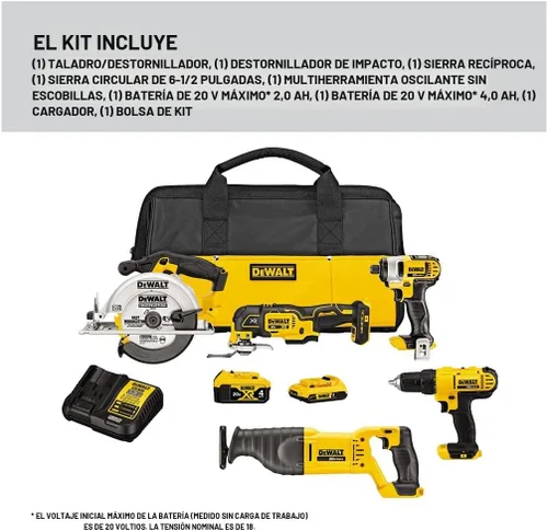 Miniatura 2 de DEWALT Tools Kit Combinado de 5 Herramientas Eléctricas, Taladro Inalámbrico Destornillador de Impacto Sierra Multiherramienta Oscilante con Batería