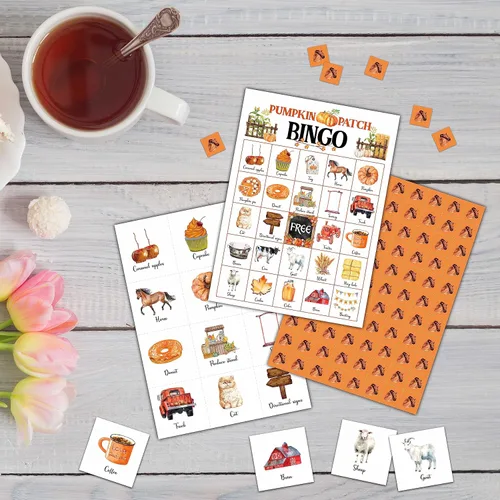 Miniatura 3 de Juego de bingo de calabaza - Tarjeta de bingo de cosecha de otoño - Juego de bingo para 24 jugadores, actividades en interiores y exteriores