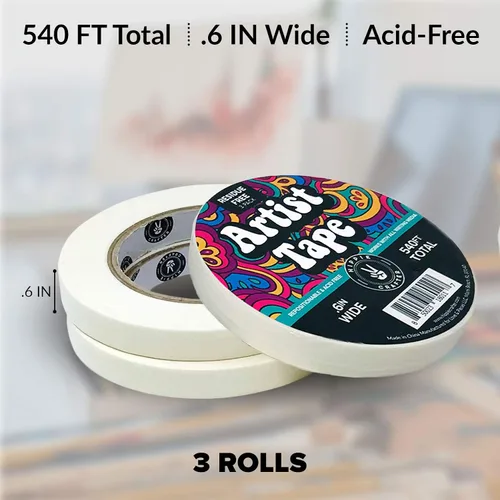 Miniatura 8 de HIPPIE CRAFTER Paquete de 3 cintas blancas para artistas, cinta adhesiva extraíble para papel de acuarela, pintura, dibujo, marco de lienzo, sin