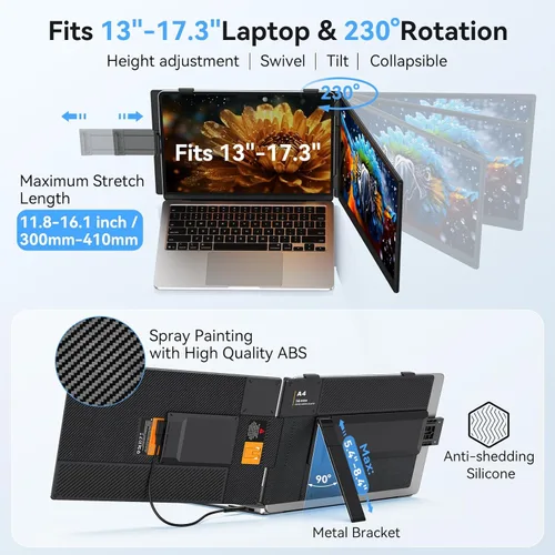 Miniatura 6 de Extensor de pantalla dual para laptop de 14 pulgadas, monitor portátil ultrafino, FHD 1080P USB-C/HDMI Plug & Play, pantalla de viaje ligera