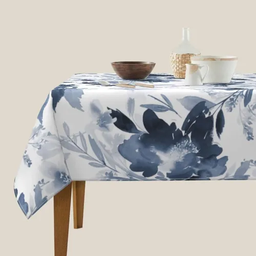 Miniatura 4 de Mantel floral azul marino de 54 x 54 pulgadas, mantel cuadrado de flores azul oscuro y blanco, mantel de poliéster para fiestas de vacaciones