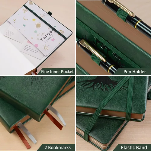Miniatura 2 de ZXHQ - Cuadernos de diario A5 de 360 páginas a rayas con bolígrafo, para mujeres y hombres, cuaderno de escritura, diseño de árbol de la vida, Verde