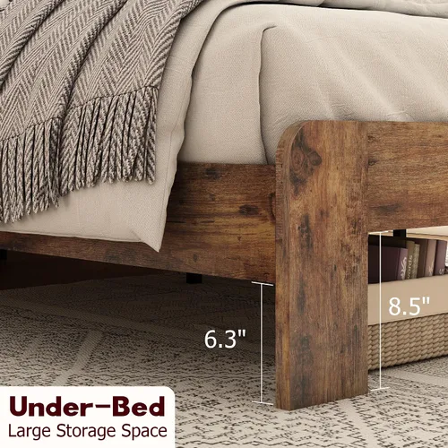 Miniatura 4 de Estructura de cama de madera tamaño Queen con cabecero de almacenamiento, estructura de cama de plataforma estilo granja con estante de biblioteca