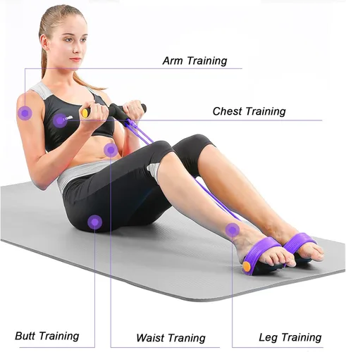 Miniatura 4 de Banda de resistencia con mango de pedal, 6 tubos elásticos de látex natural, cuerda de tracción, bandas de fitness para piernas, brazos, abdomen