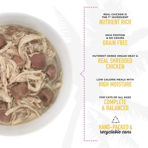 Miniatura 6 de Tiki Cat After Dark, pollo, alto contenido en proteínas y 100% ingredientes no transgénicos, alimento húmedo para gatos adultos, latas de 5.5 onzas