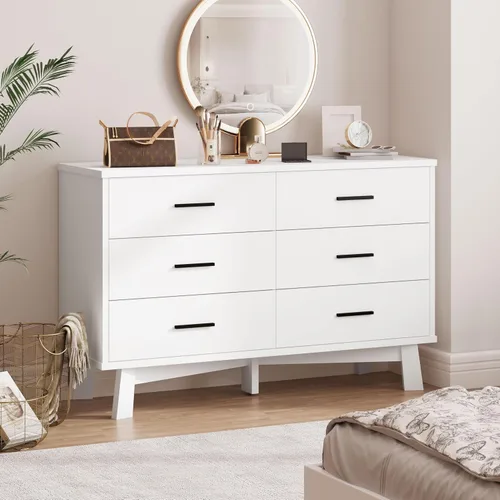 Miniatura 4 de Xixini Cómoda para dormitorio, cómoda moderna de 6 cajones con base resistente en forma de X, organizador de almacenamiento de ropa doble de madera