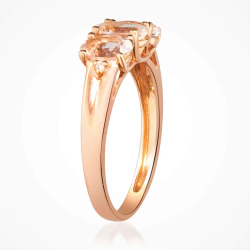 Miniatura 3 de Gin & Grace Anillo de compromiso de oro rosa de 10 quilates con diamantes de morganita natural de 3 piedras para mujer, Oro blanco Gema Piedra