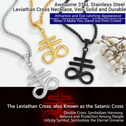 Miniatura 9 de PROSTEEL Satanic Jewelry Upside Down Cross Necklace for Men Women, 316L Stainless Steel/925 Sterling Silver Inverted Cross/Leviathan Cross Pendant