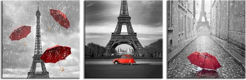 Miniatura 29 de NAN Wind 3 piezas de lienzo moderno Giclée impresiones en blanco y negro con paraguas rojos, lienzo romántico para parejas, pinturas de paisaje rojo