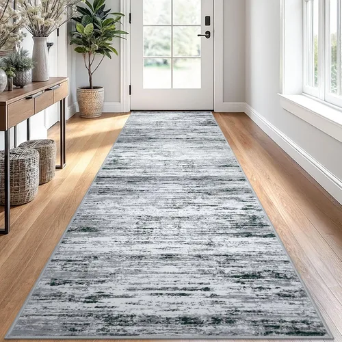 Miniatura 100 de Lansny Alfombra moderna abstracta de 2 x 5 pies, color negro, gris, blanco, lavable, alfombra de entrada para cocina, alfombra antideslizante suave