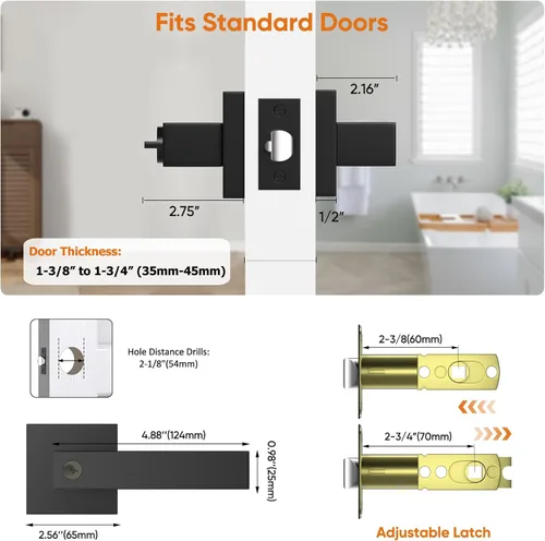 Miniatura 5 de Manijas de Puerta para Interiores, Pomos de Puerta Interiores, Manija de Puerta Negra con Palanca Reversible, Juegos de Cerraduras de Puerta
