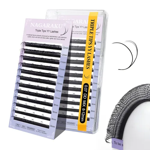 Miniatura 23 de Suministros de extensiones de pestañas NAGARAKU yy, pestañas falsas 0.05mm rizado D, bandeja mixta 8-12mm, prefabricadas 4D, abanico fácil, volumen