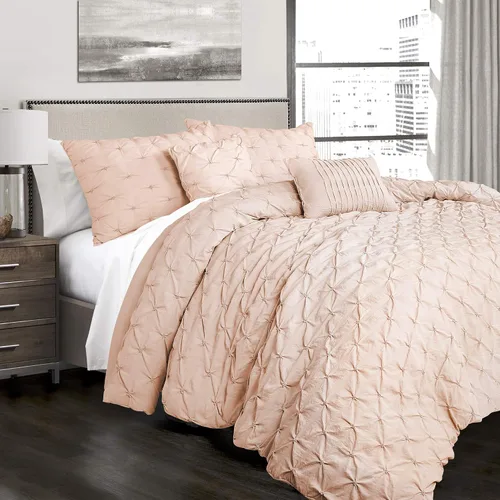 Miniatura 13 de Lush Decor Ravello Pintuck Juego de Edredón – Juego de ropa de cama texturizada de lujo de 5 piezas – Decoración tradicional de dormitorio inspirada
