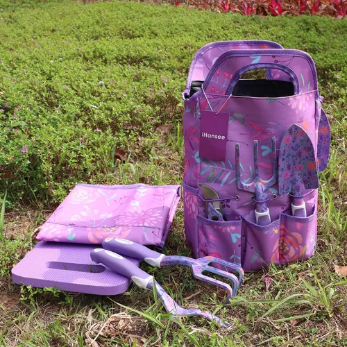 Miniatura 8 de Juego de herramientas de jardín morado de 10 piezas, herramientas de mano de aleación de aluminio y acero con mango ergonómico antideslizante, bolsa