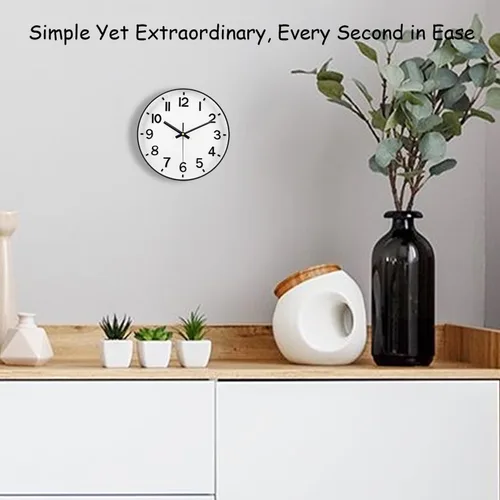 Miniatura 2 de Reloj de pared negro, reloj de pared de 8 pulgadas, funciona con pilas, redondo, moderno, sin tictac, silencioso, digital, analógico, pequeño, reloj