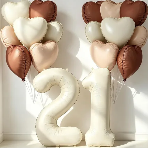 Miniatura 7 de Globos de 40 pulgadas color crema número 10, 17 piezas de globos de helio grandes con globos de corazón neutros crema nude caramelo beige marrón