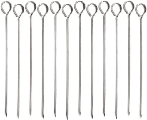 Soro Essentials - Juego de 12 brochetas ovaladas de acero inoxidable de 8 pulgadas - Brochetas para asar a la parrilla de metal para barbacoa,