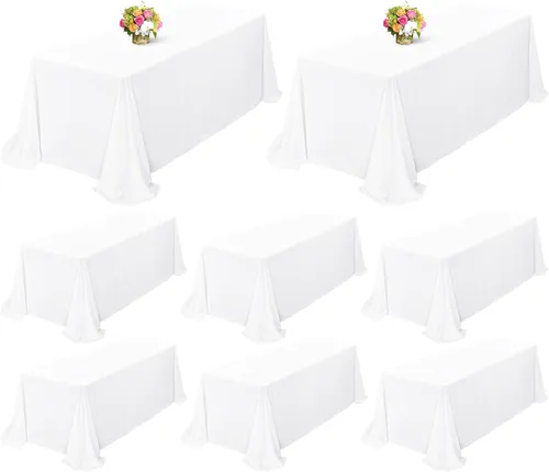 Miniatura 140 de Showgeous Paquete de 4 manteles rectangulares de poliéster de 60 x 102 pulgadas, resistentes a las arrugas, lavables, para bodas, mesas de comedor