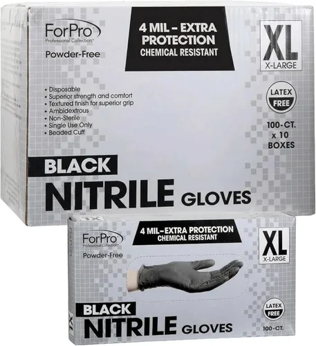Miniatura 26 de ForPro Disposable Nitrile Gloves, Chemical Resistant, Powder-Free, Latex-Free, Non-Sterile, Food Safe, 4 Mil Negro