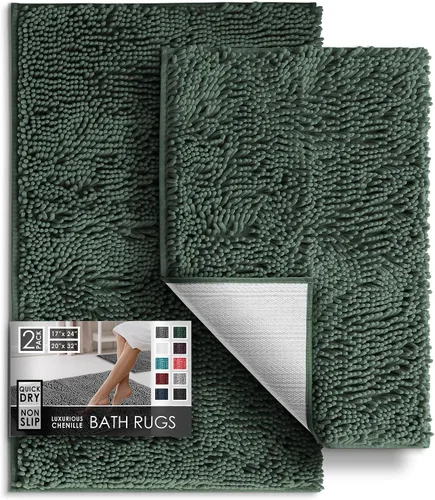 Miniatura 22 de Hearth & Harbor Alfombras de baño, tapete de baño de chenilla - Alfombras de baño lavables a máquina para baño con respaldo antideslizante de goma