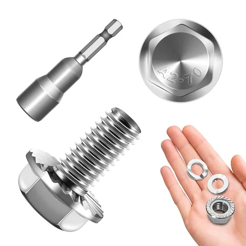 Miniatura 10 de Perno M6x1.0 (10 juegos) M6 x 0.787 in Brida Hex Head Tuercas y Pernos, Tornillos hexagonales de brida de perno M6 con tuercas y arandelas, Surtido