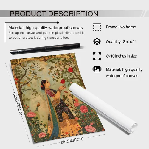 Miniatura 2 de Haitunone Arte de pared de mujer india paquistaní tradicional, póster de pintura floral feminista estilo mogol, impresiones en lienzo para sala