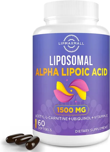lipmaxmall Ácido Alfa Lipóico Liposomal 1500mg - con Acetil-L-Carnitina 900mg y Ubiquinol 100mg y Vitamina E 15mg, Suplemento de ALA para