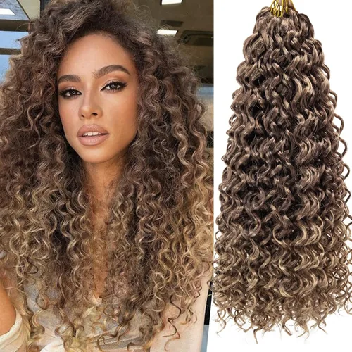 Miniatura 26 de 8 Paquetes de Cabello Rizado con Ganchillo GoGo, Cabello Rizado con Ganchillo para Mujeres Negras, Trenzado de Onda Profunda, Cabello Sintético
