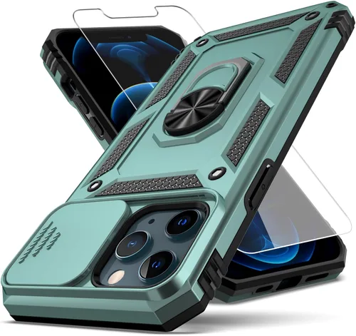 Miniatura 10 de Funda para iPhone 12 Pro Max, con cubierta para lente de cámara, protector de pantalla HD, [grado militar] anillo de montaje en coche con soporte