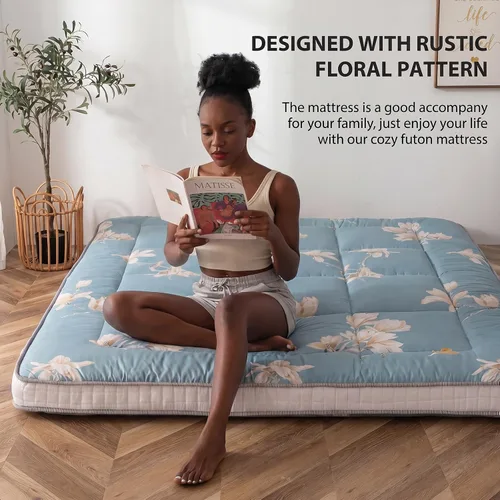 Miniatura 8 de MAXYOYO Colchón de futón con estampado floral, colchón de suelo japonés acolchado para cama, almohadilla para dormir extra gruesa plegable, tumbona
