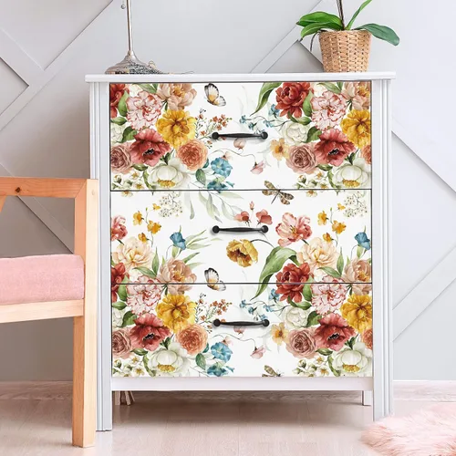 Miniatura 2 de VaryPaper Papel tapiz vintage de peonía floral para despegar y pegar de 17.7 x 315 pulgadas, papel tapiz de mariposa de petunia, papel de contacto