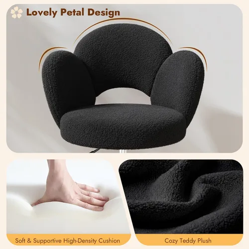 Miniatura 5 de Homkdom - Silla de escritorio con ruedas, 3.94 pulgadas de grosor, cómoda silla de tocador de pétalos, silla giratoria sin brazos con respaldo