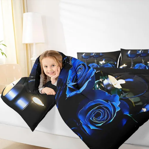Miniatura 6 de Juego de edredón de videojuegos para niños y adolescentes, juego de ropa de cama de videojuegos azul y negro, ropa de cama para decoración del hogar