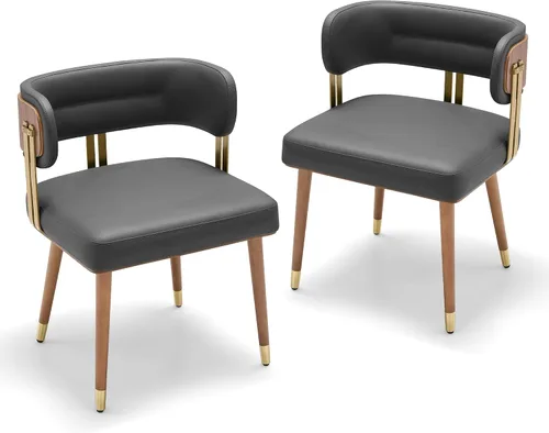 Miniatura 15 de ARTPLAN Juego de 2 sillas de comedor de cuero de nogal, modernas sillas de cocina con cojín de espuma de alta resistencia y marco de acero 2-Azul