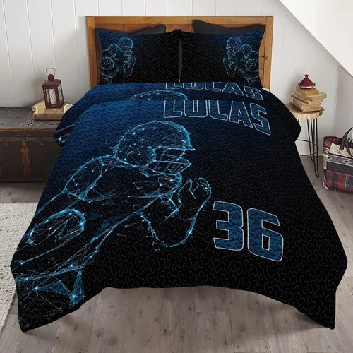 Miniatura 12 de Juego de cama de fútbol para niños, juego de edredón personalizado con nombre y número, edredón deportivo tamaño matrimonial, edredón con estampado