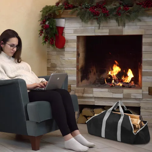 Miniatura 5 de Stanbroil Bolsa de lona para leña, duradera bolsa de troncos Firepalce con asas para estufa de leña, camping al aire libre