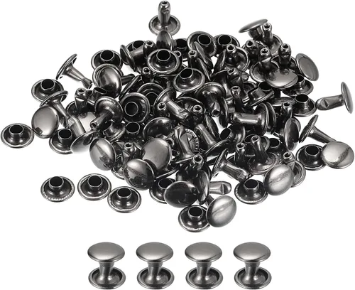 Miniatura 32 de uxcell 100 juegos de remaches de cuero, remaches de doble tapa de 0.236 x 0.315 pulgadas, remaches de metal para reparación de cuero, manualidades