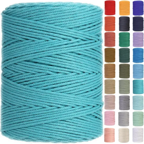 Miniatura 61 de Cuerda de macramé 4 mm x 328 yardas Natural Cuerda de algodón para macramé Cuerda de macramé colorida Cordón de algodón suave Suministros de macramé