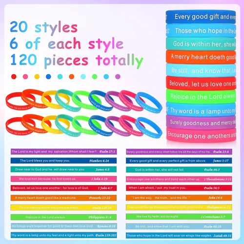 Miniatura 17 de Estune 120 pulseras de versículos de la Biblia, con cita motivacional, pulseras de goma, pulseras de silicona religiosas, pulseras de silicona
